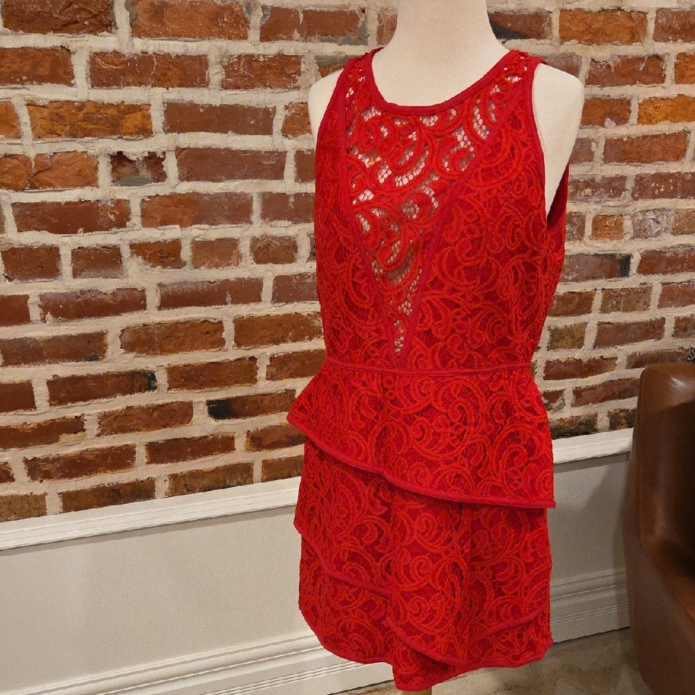 BCBGMaxAzria Vibrant Red Lace Top